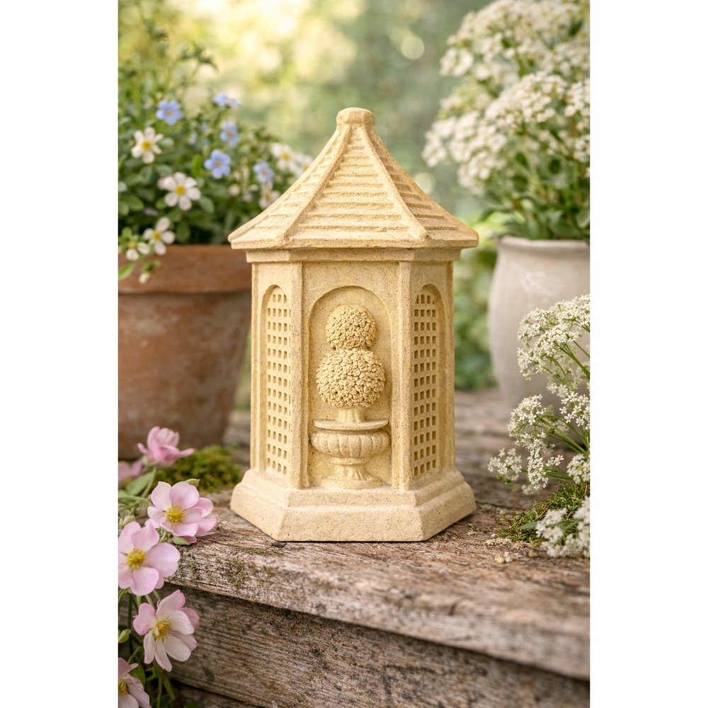 Vintage Style Sandstone Resin‎ Hexagon Garden Gazebo Topiary Figurine Decor